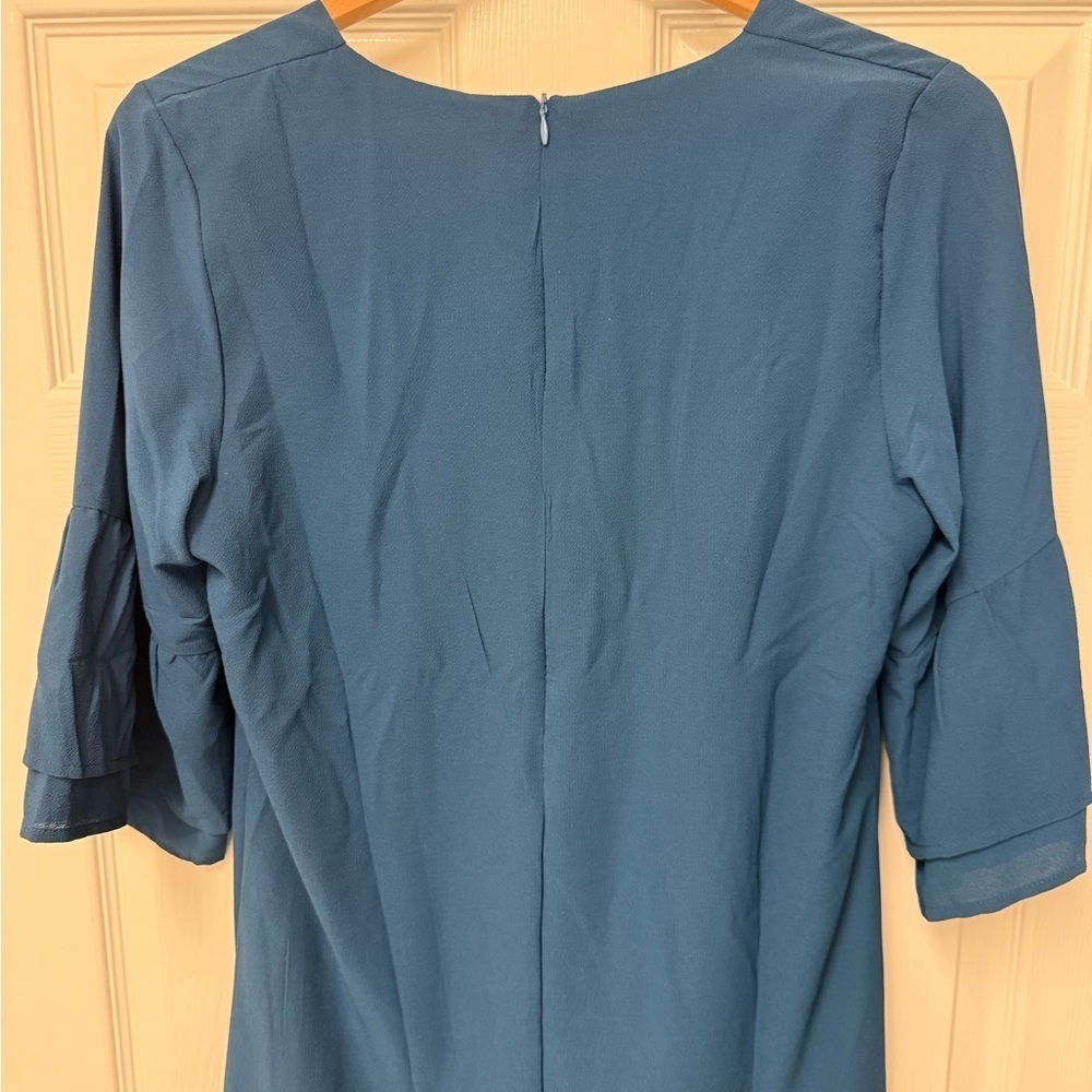 Belongsci NWT Women’s Blue V Neck Bell Sleeve Mini Shift Dress Size S - Picture 6 of 14